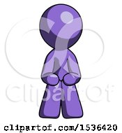 Purple Design Mascot Man Squatting Facing Front