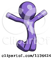 Purple Design Mascot Man Jumping Or Kneeling With Gladness