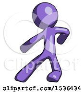 Poster, Art Print Of Purple Design Mascot Man Karate Defense Pose Left