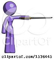 Poster, Art Print Of Purple Design Mascot Woman Standing With Ninja Sword Katana Pointing Right