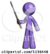 Poster, Art Print Of Purple Design Mascot Man Standing Up With Ninja Sword Katana