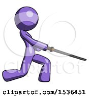 Poster, Art Print Of Purple Design Mascot Woman With Ninja Sword Katana Slicing Or Striking Something