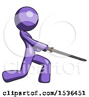 Purple Design Mascot Woman With Ninja Sword Katana Slicing Or Striking Something