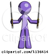 Poster, Art Print Of Purple Design Mascot Man Posing With Two Ninja Sword Katanas Up