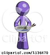 Purple Design Mascot Man Serving Or Presenting Noodles