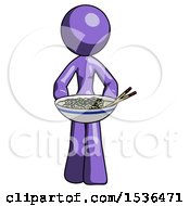 Purple Design Mascot Woman Serving Or Presenting Noodles