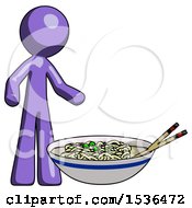 Poster, Art Print Of Purple Design Mascot Man And Noodle Bowl Giant Soup Restaraunt Concept