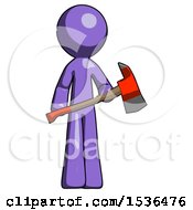 Poster, Art Print Of Purple Design Mascot Man Holding Red Fire Fighters Ax