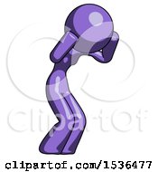 Purple Design Mascot Woman With Headache Or Covering Ears Facing Turned To Her Right