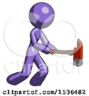 Purple Design Mascot Woman With Ax Hitting Striking Or Chopping