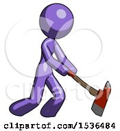Purple Design Mascot Woman Striking With A Red Firefighters Ax