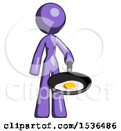 Poster, Art Print Of Purple Design Mascot Woman Frying Egg In Pan Or Wok