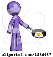 Poster, Art Print Of Purple Design Mascot Man Frying Egg In Pan Or Wok Facing Right
