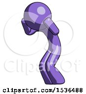 Purple Design Mascot Man With Headache Or Covering Ears Turned To His Left