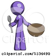 Poster, Art Print Of Purple Design Mascot Man With Empty Bowl And Spoon Ready To Make Something