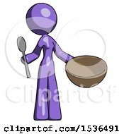 Poster, Art Print Of Purple Design Mascot Woman With Empty Bowl And Spoon Ready To Make Something