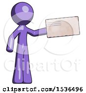 Poster, Art Print Of Purple Design Mascot Man Holding Large Envelope