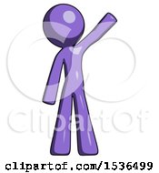 Purple Design Mascot Man Waving Emphatically With Left Arm