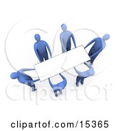 Group Of Blue People Working Together To Lift A Blank White Sign Which Is Ready For An Advertisement Clipart Illustration Image