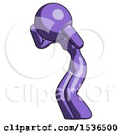 Purple Design Mascot Woman With Headache Or Covering Ears Facing Turned To Her Left