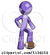 Poster, Art Print Of Purple Design Mascot Man Standing With Foot On Football