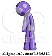 Purple Design Mascot Man Depressed With Head Down Turned Left