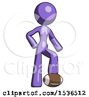 Poster, Art Print Of Purple Design Mascot Woman Standing With Foot On Football