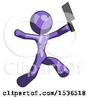 Poster, Art Print Of Purple Design Mascot Woman Psycho Running With Meat Cleaver