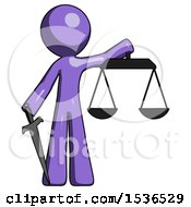 Purple Design Mascot Man Justice Concept With Scales And Sword Justicia Derived