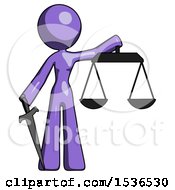 Poster, Art Print Of Purple Design Mascot Woman Justice Concept With Scales And Sword Justicia Derived