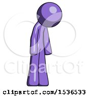 Purple Design Mascot Man Depressed With Head Down Turned Right