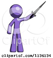Poster, Art Print Of Purple Design Mascot Man Holding Sword In The Air Victoriously