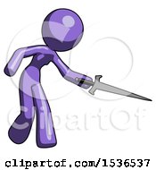 Poster, Art Print Of Purple Design Mascot Woman Sword Pose Stabbing Or Jabbing