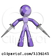 Poster, Art Print Of Purple Design Mascot Woman Two Sword Defense Pose