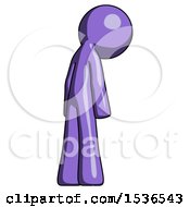 Poster, Art Print Of Purple Design Mascot Man Depressed With Head Down Back To Viewer Right