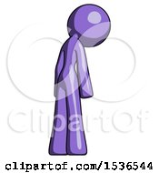 Poster, Art Print Of Purple Design Mascot Woman Depressed With Head Down Back To Viewer Right