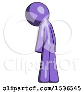 Poster, Art Print Of Purple Design Mascot Man Depressed With Head Down Back To Viewer Left