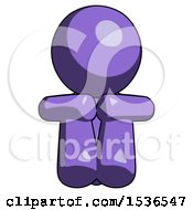 Purple Design Mascot Man Sitting With Head Down Facing Forward