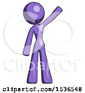 Purple Design Mascot Woman Waving Emphatically With Left Arm