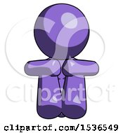 Purple Design Mascot Woman Sitting With Head Down Facing Forward