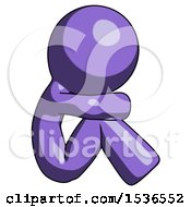 Purple Design Mascot Man Sitting With Head Down Facing Sideways Right