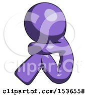 Purple Design Mascot Man Sitting With Head Down Facing Sideways Left