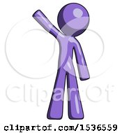 Purple Design Mascot Man Waving Emphatically With Right Arm