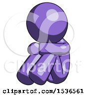 Purple Design Mascot Man Sitting With Head Down Facing Angle Left