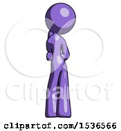 Purple Design Mascot Woman Thinking Wondering Or Pondering Rear View