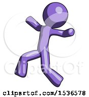Poster, Art Print Of Purple Design Mascot Man Running Away In Hysterical Panic Direction Left
