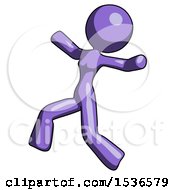 Poster, Art Print Of Purple Design Mascot Woman Running Away In Hysterical Panic Direction Left