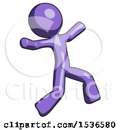 Poster, Art Print Of Purple Design Mascot Man Running Away In Hysterical Panic Direction Right