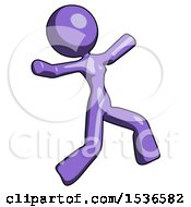 Poster, Art Print Of Purple Design Mascot Woman Running Away In Hysterical Panic Direction Right
