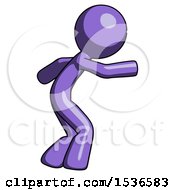 Purple Design Mascot Man Sneaking While Reaching For Something